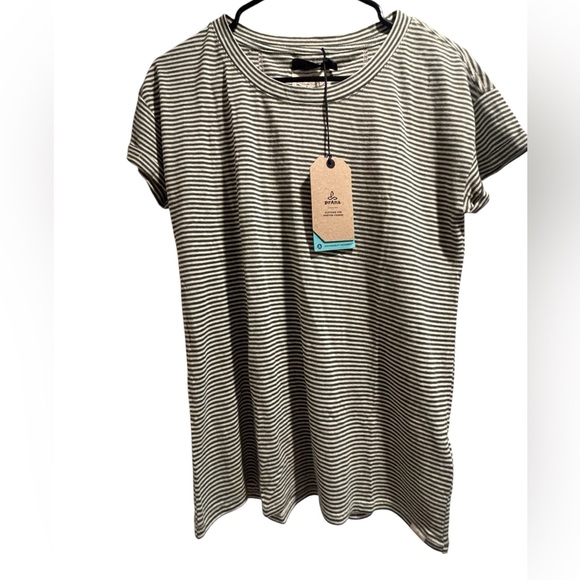 Prana Kale and White Striped Short Sleeve Women’s Tee Small - Picture 1 of 4